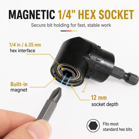 105 Degree Angle Drill Attachment 1/4 Inch Hex Shank Magnetic Angle Driver Adapter, Screwdriver Corner Tool