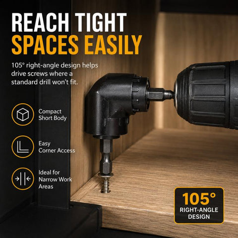 105 Degree Angle Drill Attachment 1/4 Inch Hex Shank Magnetic Angle Driver Adapter, Screwdriver Corner Tool