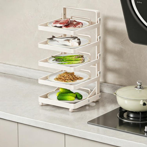 Multi-Tier Kitchen Food Preparation Rack Foldable Storage Rack, Black 4-layer Desktop, Black 5-layer Desktop, White 4-layer Desktop, White 5-layer Desktop, Black 4-layer Wall-mounted, Black 5-layer Wall-mounted, White 4-layer Wall-mounted              ...