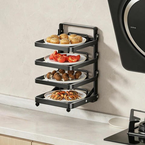 Multi-Tier Kitchen Food Preparation Rack Foldable Storage Rack, Black 4-layer Desktop, Black 5-layer Desktop, White 4-layer Desktop, White 5-layer Desktop, Black 4-layer Wall-mounted, Black 5-layer Wall-mounted, White 4-layer Wall-mounted              ...