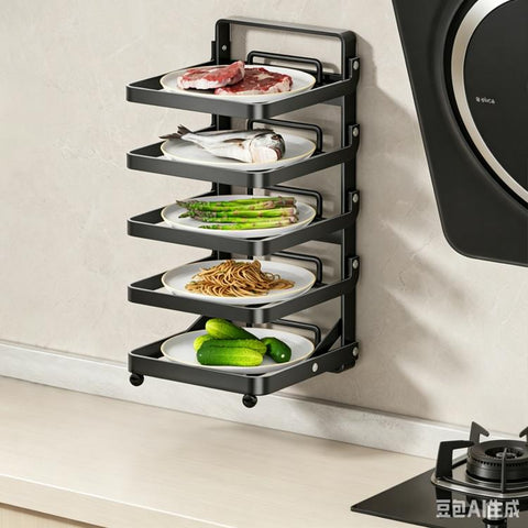 Multi-Tier Kitchen Food Preparation Rack Foldable Storage Rack, Black 4-layer Desktop, Black 5-layer Desktop, White 4-layer Desktop, White 5-layer Desktop, Black 4-layer Wall-mounted, Black 5-layer Wall-mounted, White 4-layer Wall-mounted              ...