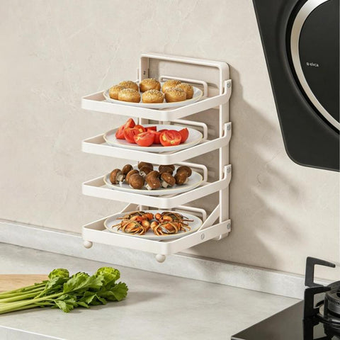Multi-Tier Kitchen Food Preparation Rack Foldable Storage Rack, Black 4-layer Desktop, Black 5-layer Desktop, White 4-layer Desktop, White 5-layer Desktop, Black 4-layer Wall-mounted, Black 5-layer Wall-mounted, White 4-layer Wall-mounted              ...