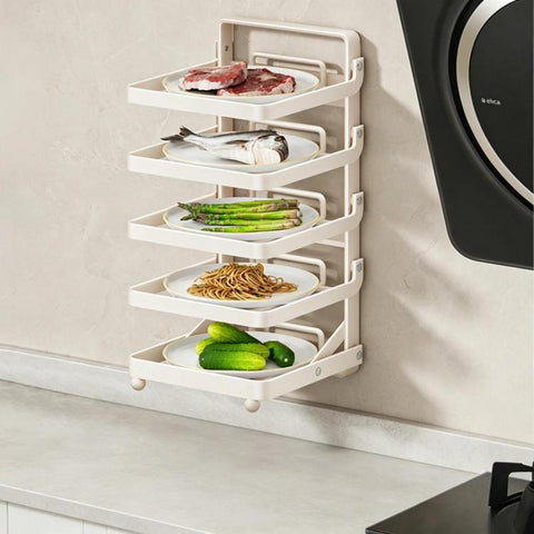 Multi-Tier Kitchen Food Preparation Rack Foldable Storage Rack, Black 4-layer Desktop, Black 5-layer Desktop, White 4-layer Desktop, White 5-layer Desktop, Black 4-layer Wall-mounted, Black 5-layer Wall-mounted, White 4-layer Wall-mounted              ...
