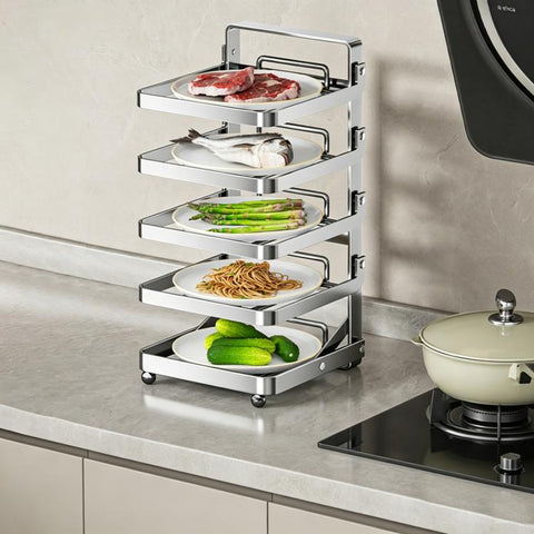 Multi-Tier Kitchen Food Preparation Rack Foldable Storage Rack, Black 4-layer Desktop, Black 5-layer Desktop, White 4-layer Desktop, White 5-layer Desktop, Black 4-layer Wall-mounted, Black 5-layer Wall-mounted, White 4-layer Wall-mounted              ...