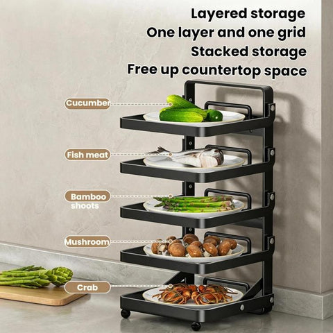 Multi-Tier Kitchen Food Preparation Rack Foldable Storage Rack, Black 4-layer Desktop, Black 5-layer Desktop, White 4-layer Desktop, White 5-layer Desktop, Black 4-layer Wall-mounted, Black 5-layer Wall-mounted, White 4-layer Wall-mounted              ...