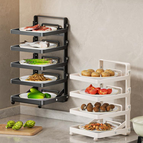 Multi-Tier Kitchen Food Preparation Rack Foldable Storage Rack, Black 4-layer Desktop, Black 5-layer Desktop, White 4-layer Desktop, White 5-layer Desktop, Black 4-layer Wall-mounted, Black 5-layer Wall-mounted, White 4-layer Wall-mounted              ...