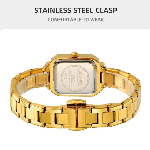 SKMEI 2582 Elegant Ladies Square Watch Stainless Steel Strap 30m Life Waterproof Quartz Watch