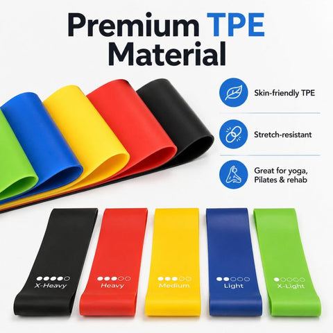 5-in-1 Resistance Loop Bands TPE Exercise Bands Workout Set with Storage Bag, 600 x 50mm