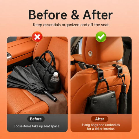 2pcs /Pack Car Headrest Hooks With Tablet Holder 360-Degree Rotatable Backseat Storage Organizer For Purses, Grocery Bags, Umbrellas