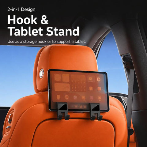 2pcs /Pack Car Headrest Hooks With Tablet Holder 360-Degree Rotatable Backseat Storage Organizer For Purses, Grocery Bags, Umbrellas