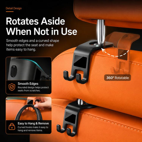 2pcs /Pack Car Headrest Hooks With Tablet Holder 360-Degree Rotatable Backseat Storage Organizer For Purses, Grocery Bags, Umbrellas