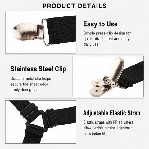 4pcs /Pack Bed Sheet Fasteners 3-Way Triangle Sheet Straps Adjustable Elastic Mattress Sheet Holder Straps with Metal Clips & Fabric Protectors