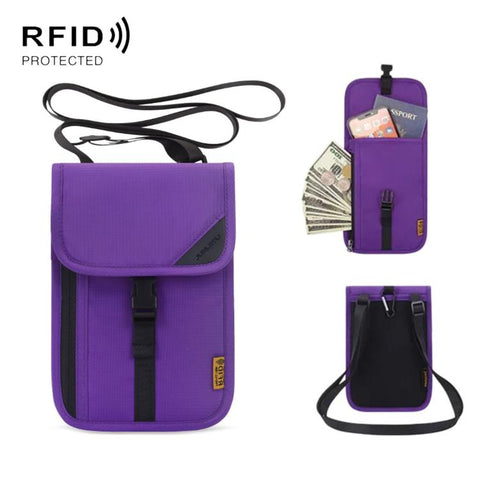 RFID-Protected Card Holder Ticket Coin Organizer Neck-Strap Passport & ID Pouch