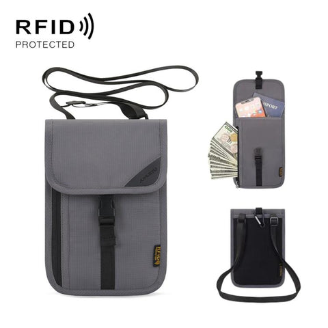 RFID-Protected Card Holder Ticket Coin Organizer Neck-Strap Passport & ID Pouch