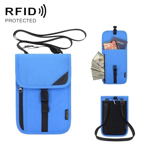 RFID-Protected Card Holder Ticket Coin Organizer Neck-Strap Passport & ID Pouch