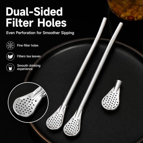 2pcs /Pack Detachable Yerba Mate Straw Spoon Reusable 304 Food-Grade Stainless Steel Loose Leaf Tea Straw Filter with 2 Cleaning Brushes