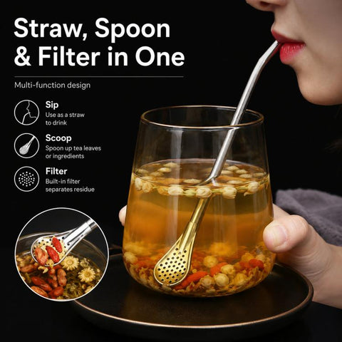 2pcs /Pack Detachable Yerba Mate Straw Spoon Reusable 304 Food-Grade Stainless Steel Loose Leaf Tea Straw Filter with 2 Cleaning Brushes