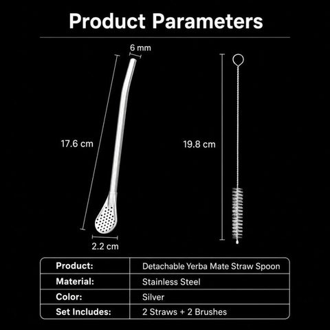 2pcs /Pack Detachable Yerba Mate Straw Spoon Reusable 304 Food-Grade Stainless Steel Loose Leaf Tea Straw Filter with 2 Cleaning Brushes