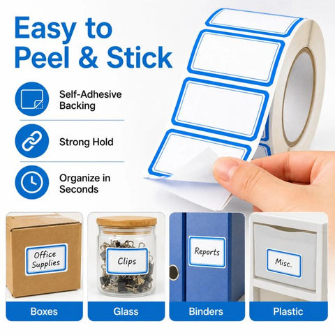 500pcs /Roll Write-On Labels with Color Borders 1.57 x 0.98 Inch Self-Adhesive File Folder Labels Easy Writing Blank Stickers