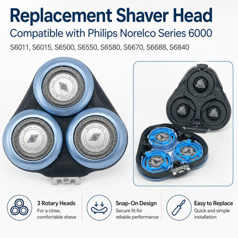 Replacement Shaver Head for Philips Norelco Series 6000, Compatible with S6011, S6015, S6500, S6550, S6580, S6670, S6688, S6840