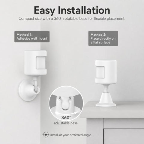 Tuya Zigbee PIR Motion Sensor Smart Human Motion Detector Wireless Home Security Alarm with 360-degree Rotating Base