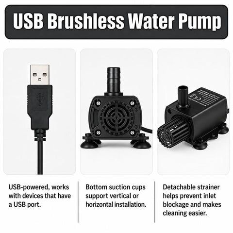 DC Submersible Pump For Aquariums Filters Booster Pumps, QR50R 5V 1.2W-USB, QR50D 12V 10W-DC, QR50B 5V 4.8W-USB