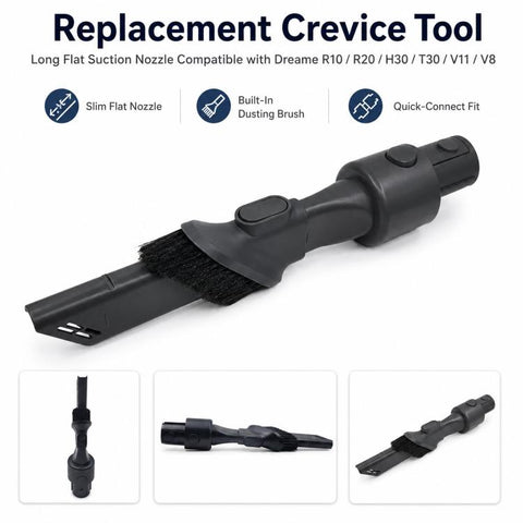 2-Piece Vacuum Attachment Kit Long Crevice Tool & Dusting Brush For Dreame R10 / R20 / T30 / V11 / V8 / H30 Vacuums, 2-Piece Kit
