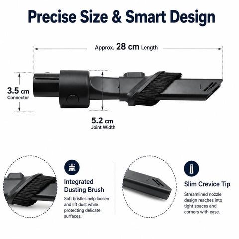 2-Piece Vacuum Attachment Kit Long Crevice Tool & Dusting Brush For Dreame R10 / R20 / T30 / V11 / V8 / H30 Vacuums, 2-Piece Kit