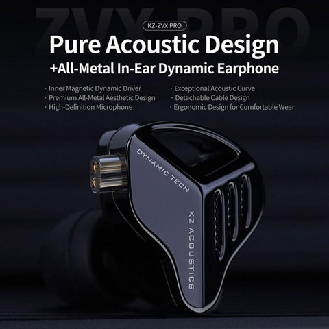 KZ ZVX PRO Dynamic In-Ear 1.2m Wired Earphones Deep Bass Hi-Fi Monitoring Earbuds, Standard, With Mic