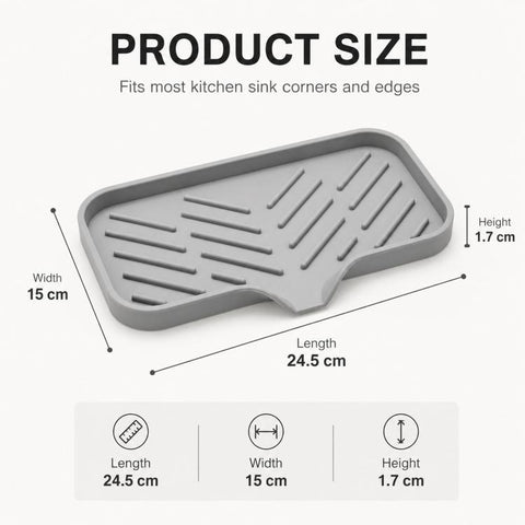 Large Silicone Sponge Holder for Kitchen Bathroom Sink 5-Degree Slanted Sink Tray with Drain Spout