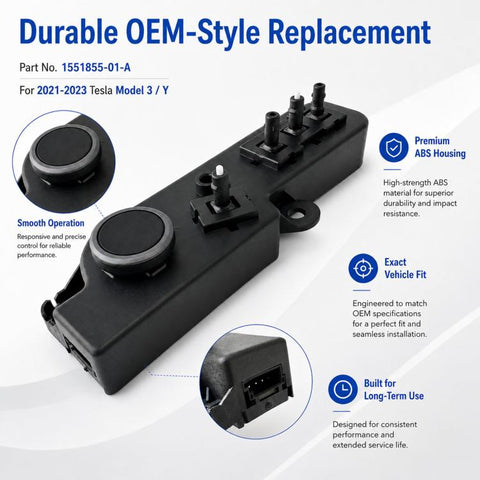 For 2021-2023 Tesla Model 3 / Y Front Seat Adjustment Switch 1551855-01-A, Left, Right