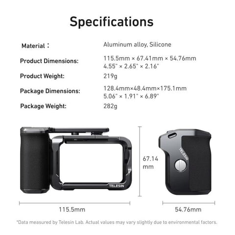For DJI Action 6 TELESIN Street Photography Grip Set Aluminum Alloy Camera Cage Hand Grip Rig, For DJI Action 6