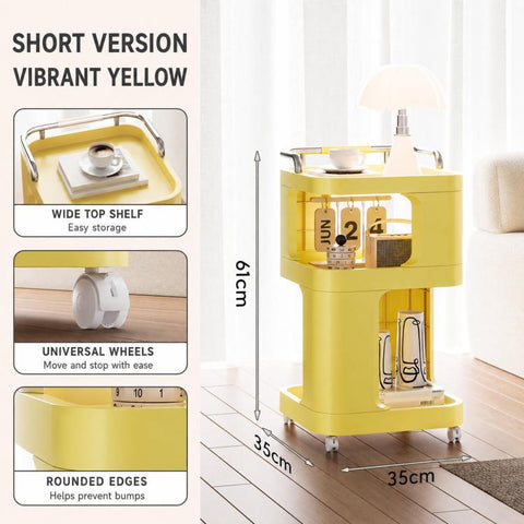 Mobile Side Table with Wheels 3-Tier Rolling Utility Cart Lockable Bedside Nightstand, Short Type Cream, Short Type Yellow, Tall Type Cream, Tall Type Yellow