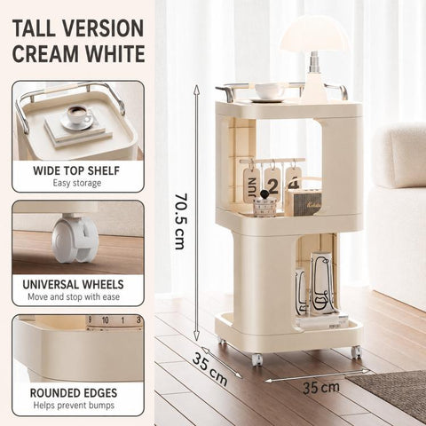Mobile Side Table with Wheels 3-Tier Rolling Utility Cart Lockable Bedside Nightstand, Short Type Cream, Short Type Yellow, Tall Type Cream, Tall Type Yellow