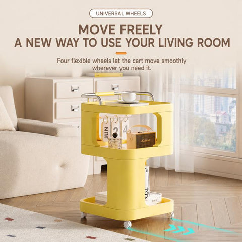 Mobile Side Table with Wheels 3-Tier Rolling Utility Cart Lockable Bedside Nightstand, Short Type Cream, Short Type Yellow, Tall Type Cream, Tall Type Yellow