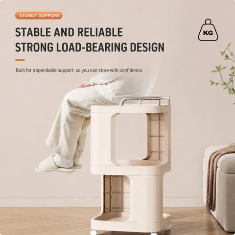 Mobile Side Table with Wheels 3-Tier Rolling Utility Cart Lockable Bedside Nightstand, Short Type Cream, Short Type Yellow, Tall Type Cream, Tall Type Yellow