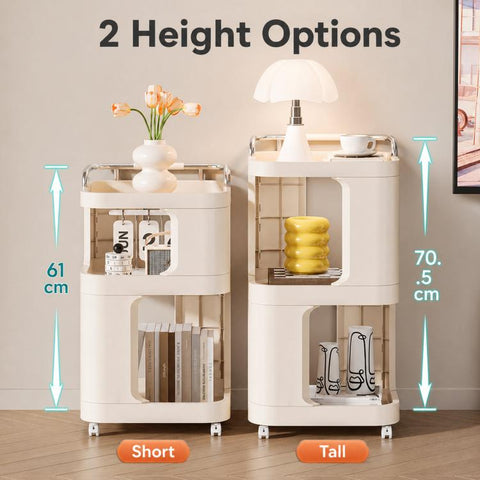 Mobile Side Table with Wheels 3-Tier Rolling Utility Cart Lockable Bedside Nightstand, Short Type Cream, Short Type Yellow, Tall Type Cream, Tall Type Yellow
