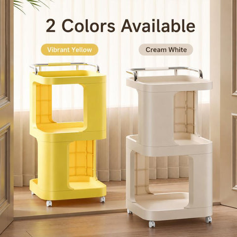 Mobile Side Table with Wheels 3-Tier Rolling Utility Cart Lockable Bedside Nightstand, Short Type Cream, Short Type Yellow, Tall Type Cream, Tall Type Yellow