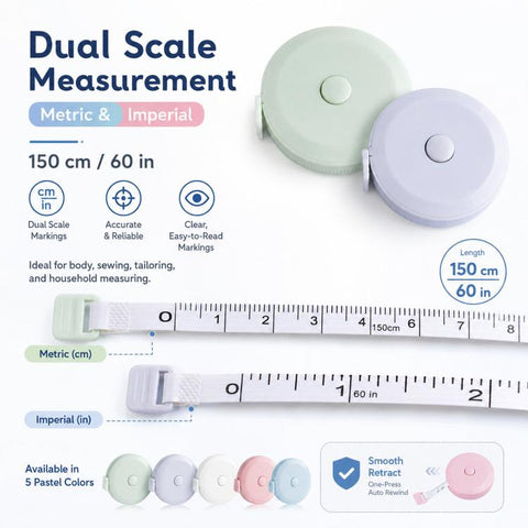 3-Piece Set 1.5m Round Plastic Ruler Automatic Retractable Tape Measure Household Mini Dual-Scale Metric / Imperial Measuring Tape