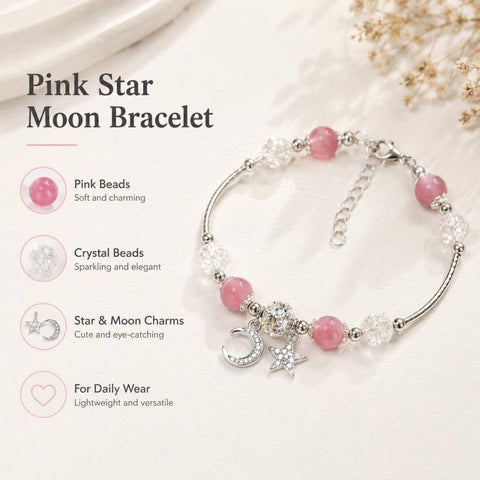 Star Moon Strawberry Quartz Bead Bracelet Women Exquisite Fringe Accessory