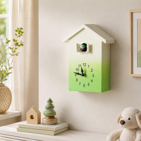 Modern Cuckoo Clock Kids House Shaped Wall Clock with Bird Chime Quiet Non-Ticking Decorative Wall Clock for Living Room Bedroom