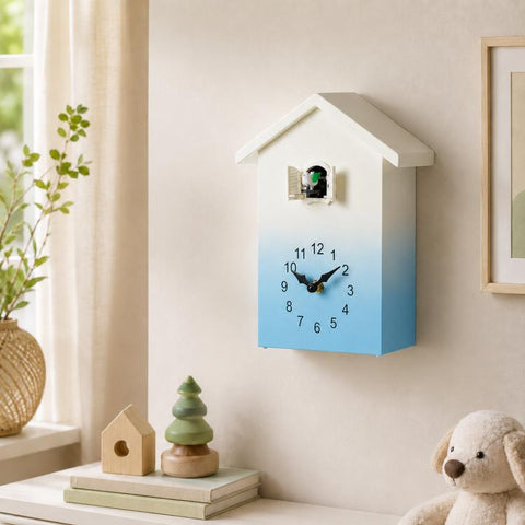 Modern Cuckoo Clock Kids House Shaped Wall Clock with Bird Chime Quiet Non-Ticking Decorative Wall Clock for Living Room Bedroom