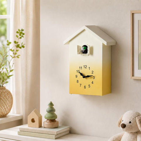 Modern Cuckoo Clock Kids House Shaped Wall Clock with Bird Chime Quiet Non-Ticking Decorative Wall Clock for Living Room Bedroom