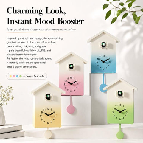 Modern Cuckoo Clock Kids House Shaped Wall Clock with Bird Chime Quiet Non-Ticking Decorative Wall Clock for Living Room Bedroom