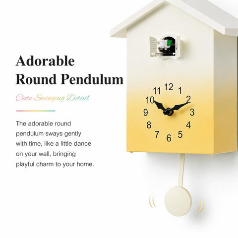 Modern Cuckoo Clock Kids House Shaped Wall Clock with Bird Chime Quiet Non-Ticking Decorative Wall Clock for Living Room Bedroom