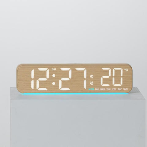 Modern LED Digital Desk Clock with Temperature Date, Silent Alarm Clock with Dual Alarm, 5801 Yellow Wood Grain, 5801 Grey Fabric, 5802 Yellow Wood Grain, 5802 Grey Fabric