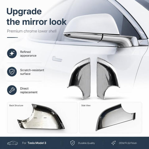 For 2017-2022 Tesla Model 3 Electroplated Rearview Mirror Back Cover 2287.3006, Left, Right