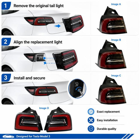 For 2017-2020 Tesla Model 3 Taillight 31077397-00-G / 10773978-00, Left, Right