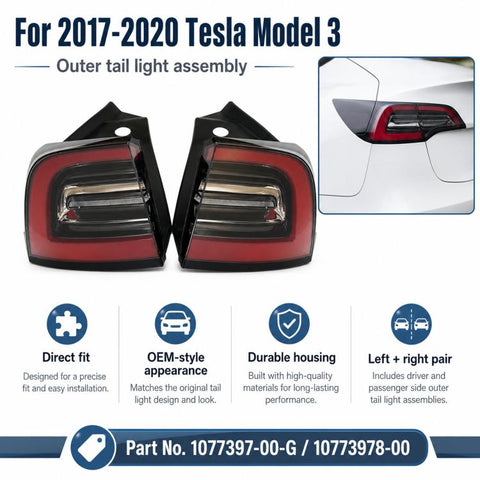 For 2017-2020 Tesla Model 3 Taillight 31077397-00-G / 10773978-00, Left, Right