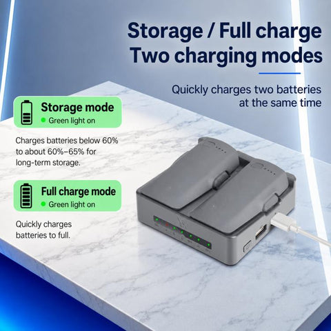 For DJI Neo 2 YX PD 45W Parallel Charger 2-Way Fast Charging Hub with Battery Storage Mode, 2-Way Flat